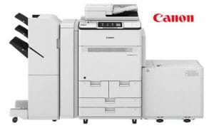 production printer from Canon USA with extra paper tray and external finisher