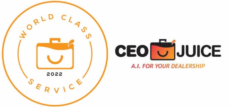 graphic symbol of CEO Juice 2022 award for World Class Service' next to logo of CEO Juice