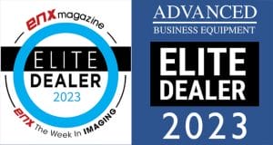elite dealer award logo on white background next to ABE logo on a dark blue background