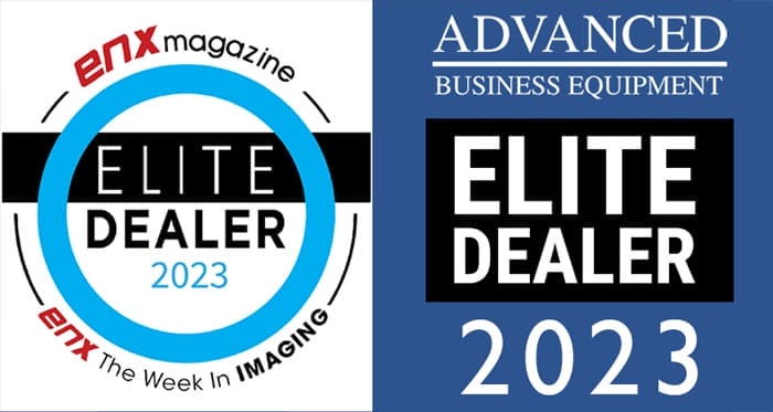 elite dealer award logo on white background next to ABE logo on a dark blue background