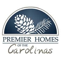 white pinecone and branch illustration set against a blue half circle above company name, Premier Homes of the Carolinas