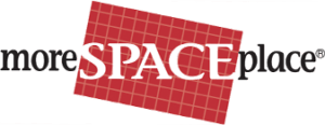 tilted red rectangle overlaid with white bisecting squares and writing 'the space place'