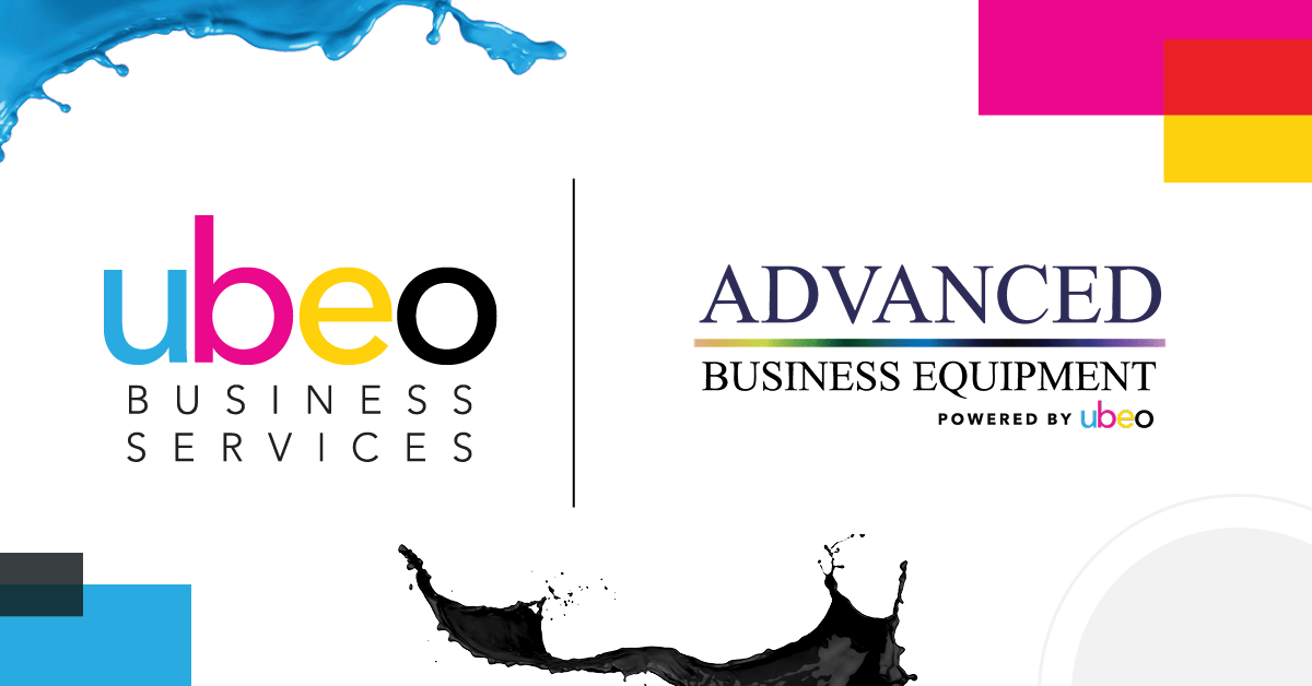 2 logos side by side with colorful graphic shapes surrounding them